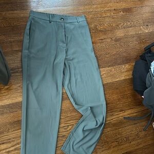 Dress pants with zipped front. Has elastic waist and belt loops